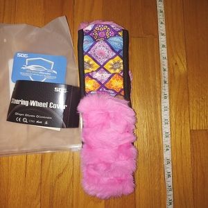 SEG Pink Plush Geometric Steering Wheel Cover Car Vehicle Fuzzy